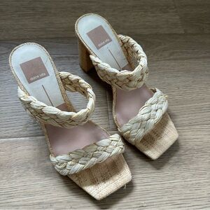 Dolce Vita Braided Straw Square Toe Black Heels 7.5